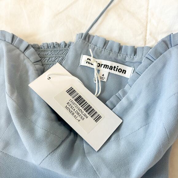 NWT Reformation Kesia Tiered Ruffle Midi Sleeveless Dress Mineral Blue Size 4 - Picture 6 of 9